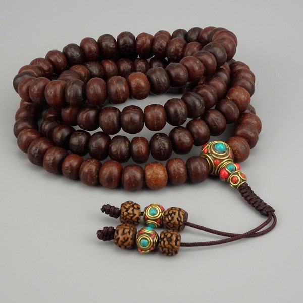 Japa-buddhistische Bodhi-Mala, Halskette 108 Bodhi-Perlen, tibetischer Rosenkranz aus Bodhi-Samen, buddhistische Mala authentische Bodhi-Samen