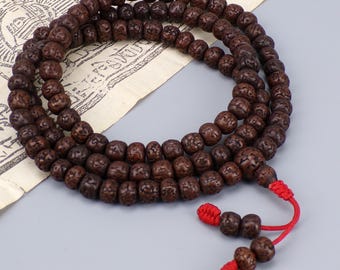 Buddhist Japa Mala of 108 genuine polished Rudraksha seeds, Rudra rosary, Buddhist Rudraksha necklace 108 beads made in Nepal.