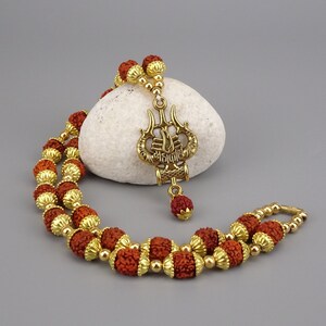 Rudraksha Necklace with Religious Shiv Mahakal Trishul Bholenath Shiva Pendant, Rudrkashas 5 mukhis, Shiva Necklace, Rudraksha 5 Mukhi Necklace.