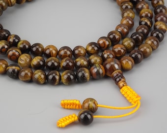 Tiger Eye Japa Mala 108 beads, Tibetan Jewelry, Authentic Tiger Eye necklace, Handmade Buddhist Rosary made in Nepal tiger eye.