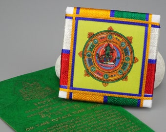 Buddhistisches Amulett Schutz Grüne Tara 5 x 5 cm, Sungkhors-Butti Grüne Tara. Buddhistisches Schutzamulett, hergestellt in Nepal, Grüne Tara