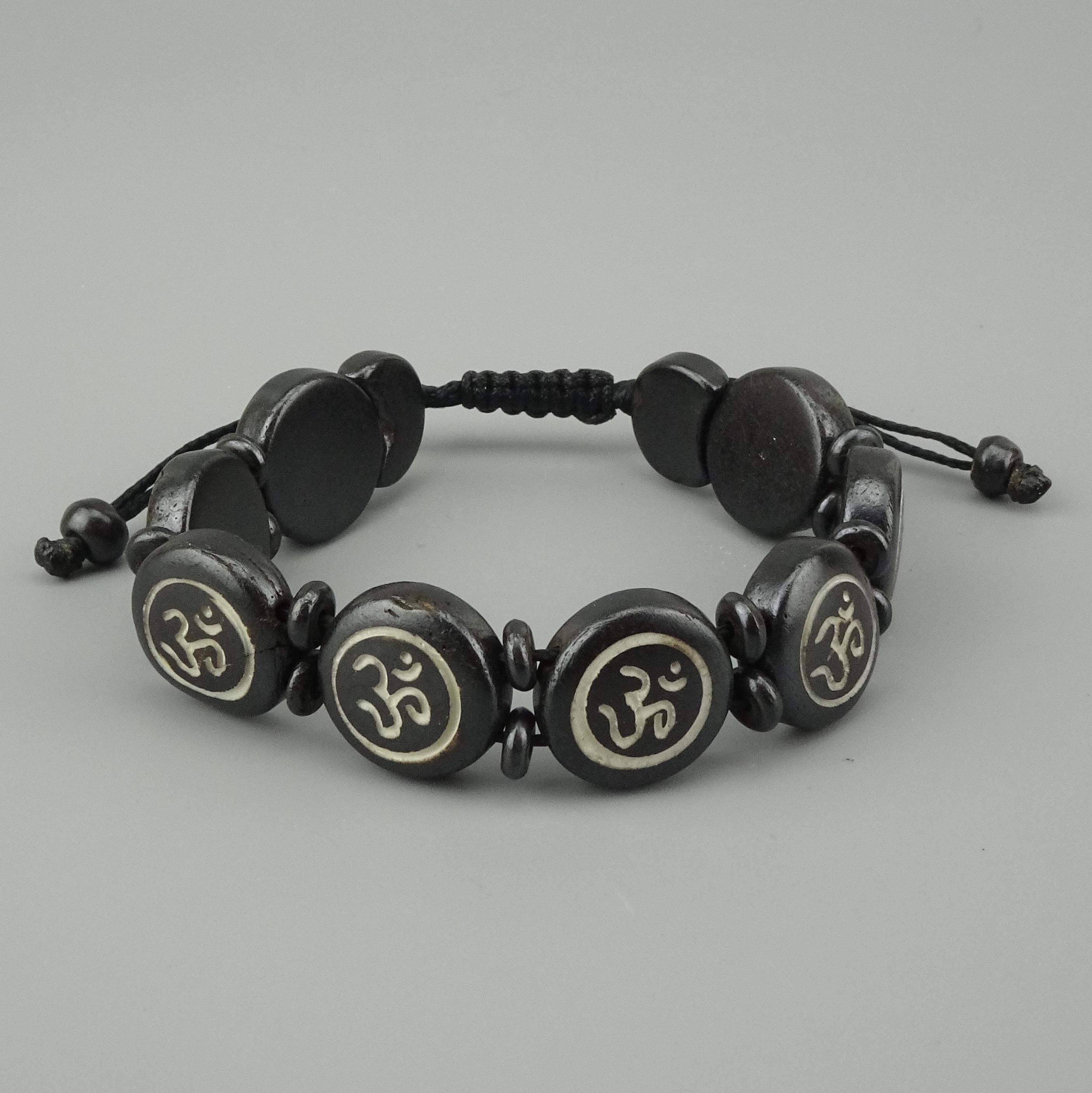 Tibetan Yak Bone Bracelet Engraved with OM Mantra, Handmade Tibetan Jewelry, OM Bracelet, Buddhist Yak Bone OM Bracelet