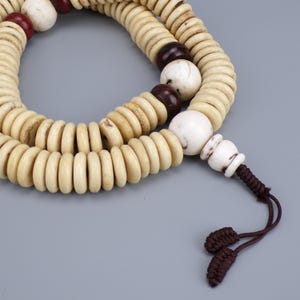 Tibetan Mala with 108 Yak Bone Beads, Handmade with Guru and Shell Beads | Buddhist Meditation Rosary | Vintage Boho Nepalese Japa Mala