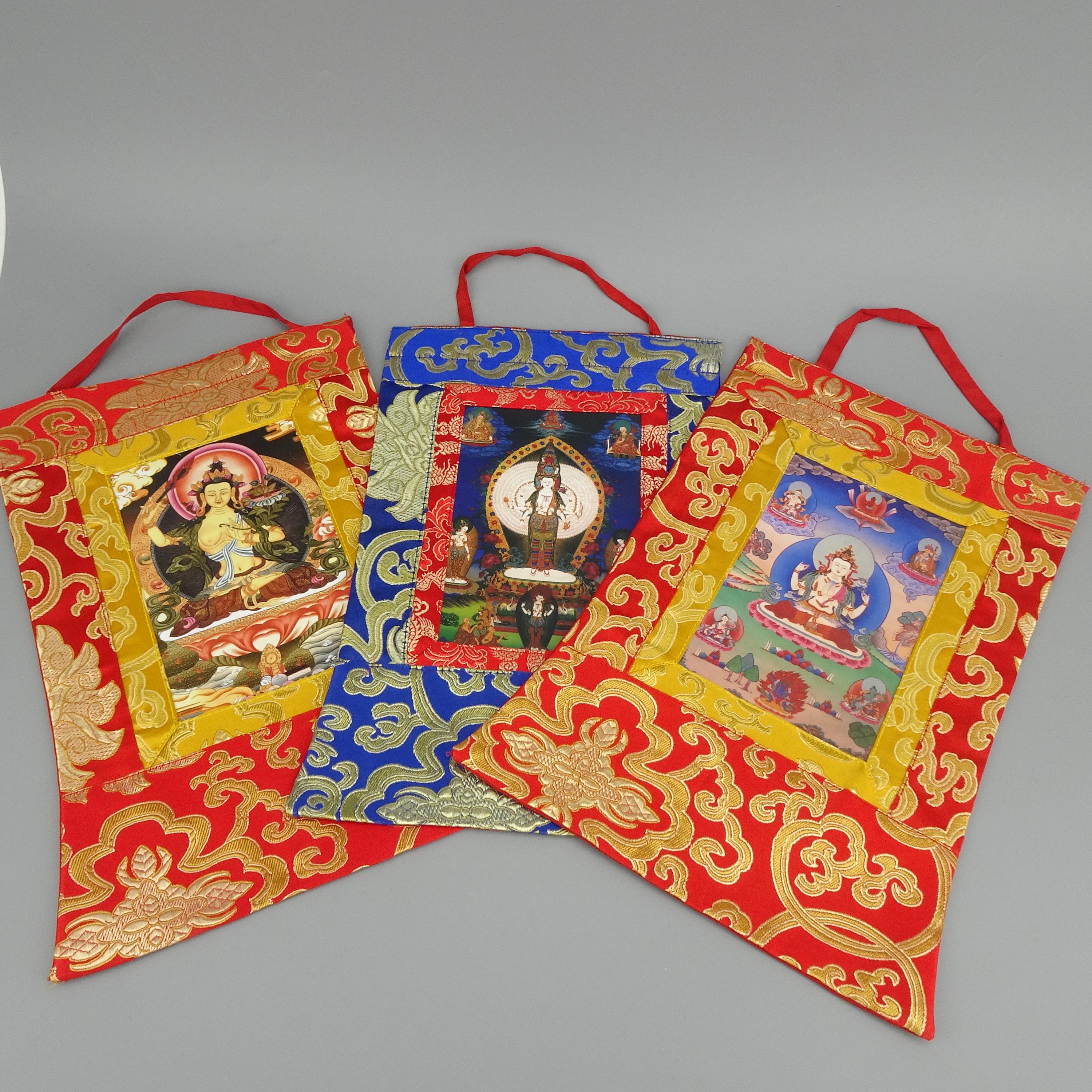 Thangkas of Avalokitesvara, Manjushri and Chenrezig: Buddhist Art of Compassion and Wisdom - Made in Nepal