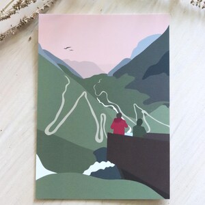Postkarte DIN A6 Abenteuer Skandinavien | Norwegen Trollstigen | illustriert