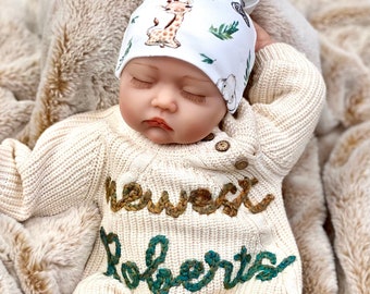 Gender Neutral Baby Coming Home Outfit, Going Home Outfit Neutral Newborn, Embroidered Sweater Knit Bodysuit, Bubble Romper Hat Bow Booties