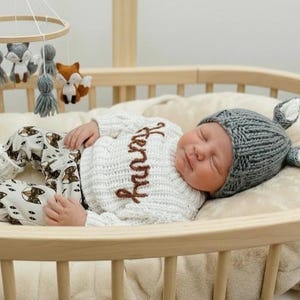 Personalized Newborn Baby Boy Outfit: Embroidered Name Sweater Knit, Booties, Fox Set