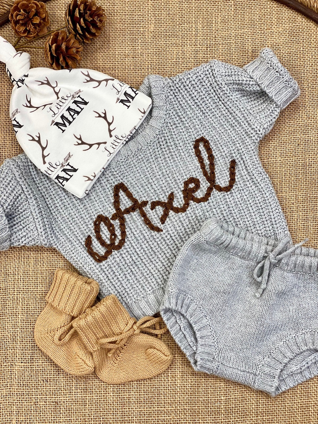 Newborn Boy Coming Home Outfit, Baby Announcement Set, Embroidered ...