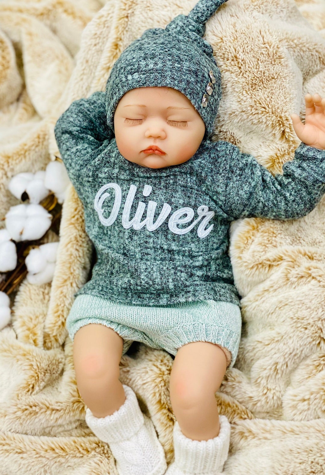 Newborn Boy Coming Home Outfit, Felt Hand Embroidered Name Baby Boy