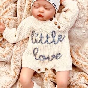 Gender Neutral Baby Coming Home Outfit, Going Home Outfit Neutral Newborn, Embroidered Sweater Knit Bodysuit, Bubble Romper Hat Bow Booties image 2