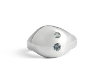 Chunky Bubble Ring / Sterlingzilver en blauwe ronde saffieren