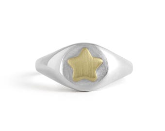 Nostalgische sterzegelring / 10k groen goud en sterlingzilver