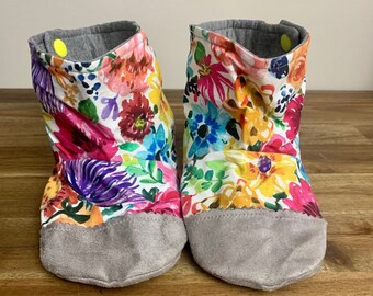 Baby Child Adult Booties Slippers Handmade Bright Vibrant Floral
