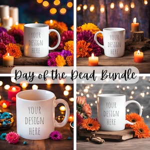 Day of the Dead Mug Mockup Bundle , Coffee Mug Mock up, Autumn Mug Mockups, Dia De Los Muertos Mug 11oz Mug mockup, Mug Bundle, White Mug