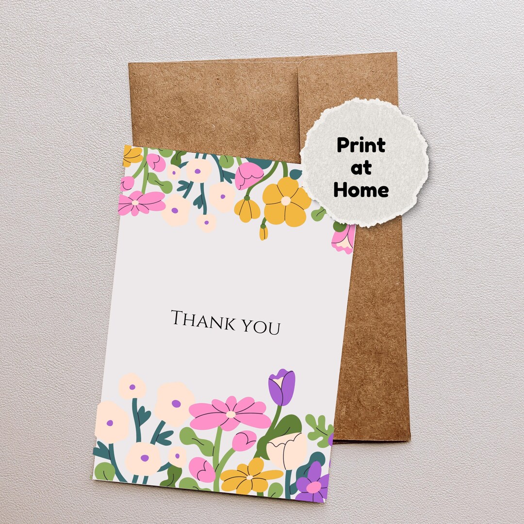 Floral Thank You Card | Printable DIY Card (5x7 Inches, PDF Download ...