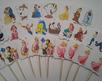 Sales Ready to ship 26 Assorted Princess themed cupcake picks,  Birthday cupcake picks party cupcake toppers