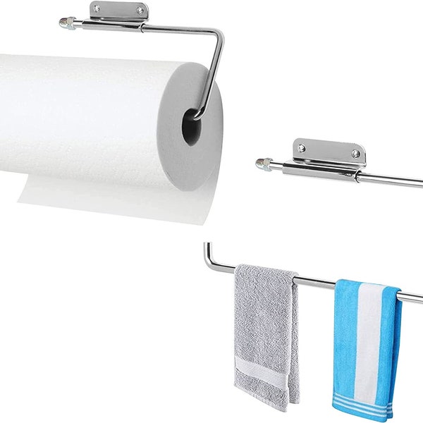 Paper Towel Holder  kitchen tissue holder Roll Dispenser Rack Wall Mounted fits in a Cupboard or Under Cabinet Metal Organizer