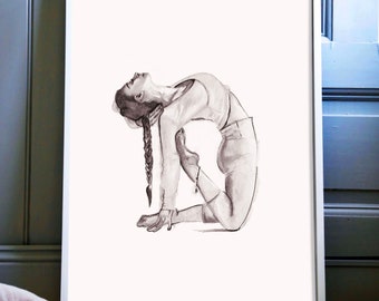 Ustrasana Yoga Konsttryck, Akvarell Pose (Digital Nedladdning)