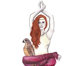 Agni och höken yogakonsttryck, akvarell asana (digital nedladdning)