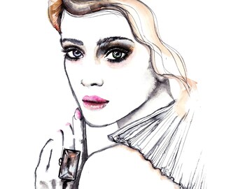 Direktutskrivbara originalkonstverk, porträtt, akvarell, bläck, skapade med kärlek, sista minuten-presenter