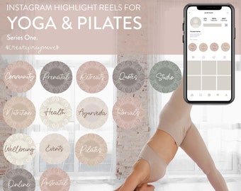 Instagram-omslag för yoga och pilates, neutrala ikoner (digital nedladdning)