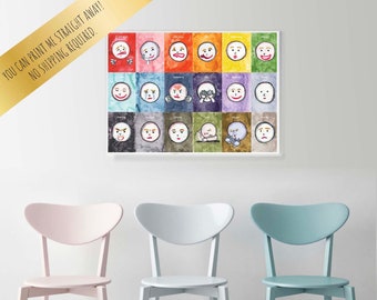 Poster med känslor och ansikten, regnbågskänslor (digital nedladdning)