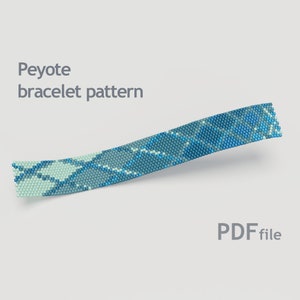 May include: A Peyote bracelet pattern in a PDF file. The pattern features a blue and green geometric design.