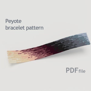 May include: A Peyote bracelet pattern in a PDF file. The pattern features a gradient of colors from light beige to dark blue.