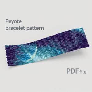 Peyote stitch bracelet pattern - Blue Planet, bracelet seed bead pattern in PDF, peyote bracelet pattern, even count peyote stitch pattern