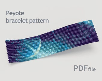 Peyote stitch bracelet pattern - Blue Planet, bracelet seed bead pattern in PDF, peyote bracelet pattern, even count peyote stitch pattern