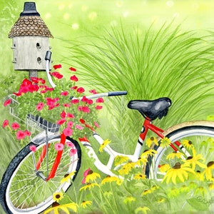 Bicycle painting/ Garden/ watercolor/ print / home decor/ art print