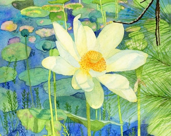 Lotus Love/ print of original watercolor painting/ home decor/ art print