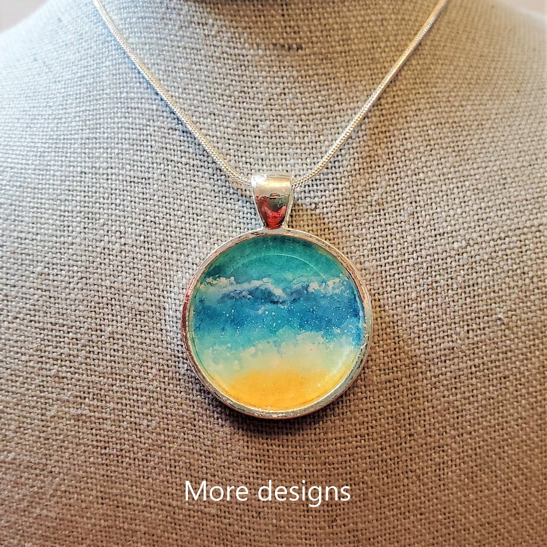 Hand Painted Pendant/ Ocean Pendant / Beach Jewelry/ Wearable Art/ Gift