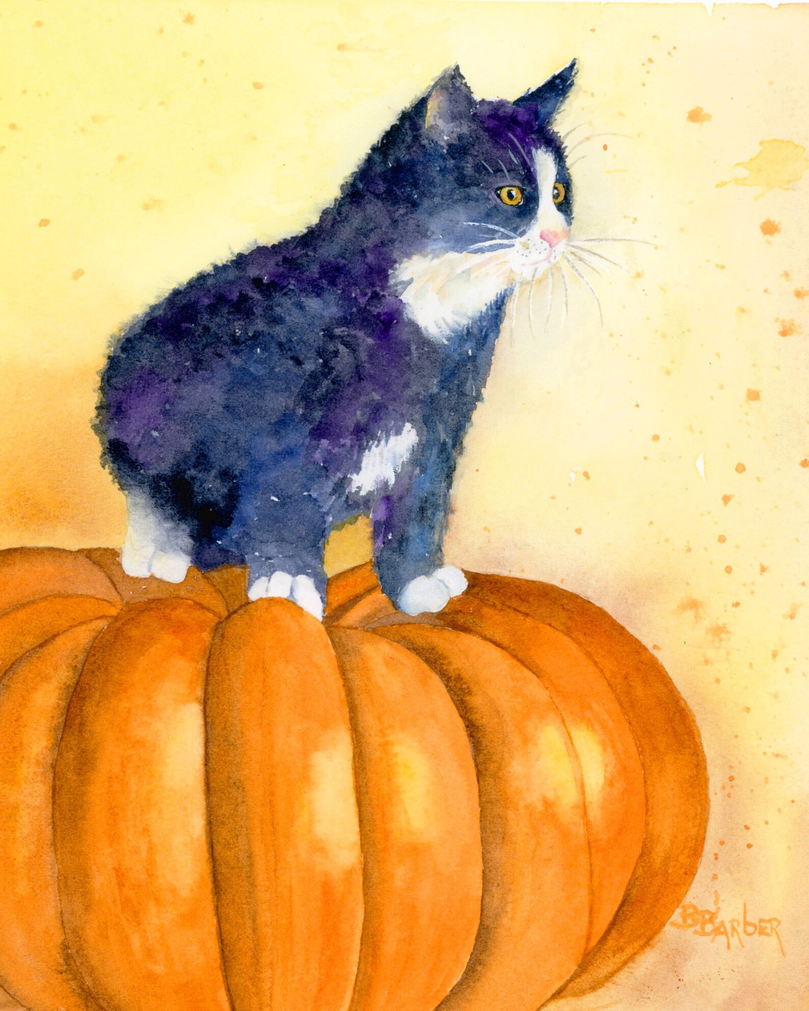 Fall art/ Cat painting/ Pumpkin painting/ Halloween painting/ Etsy