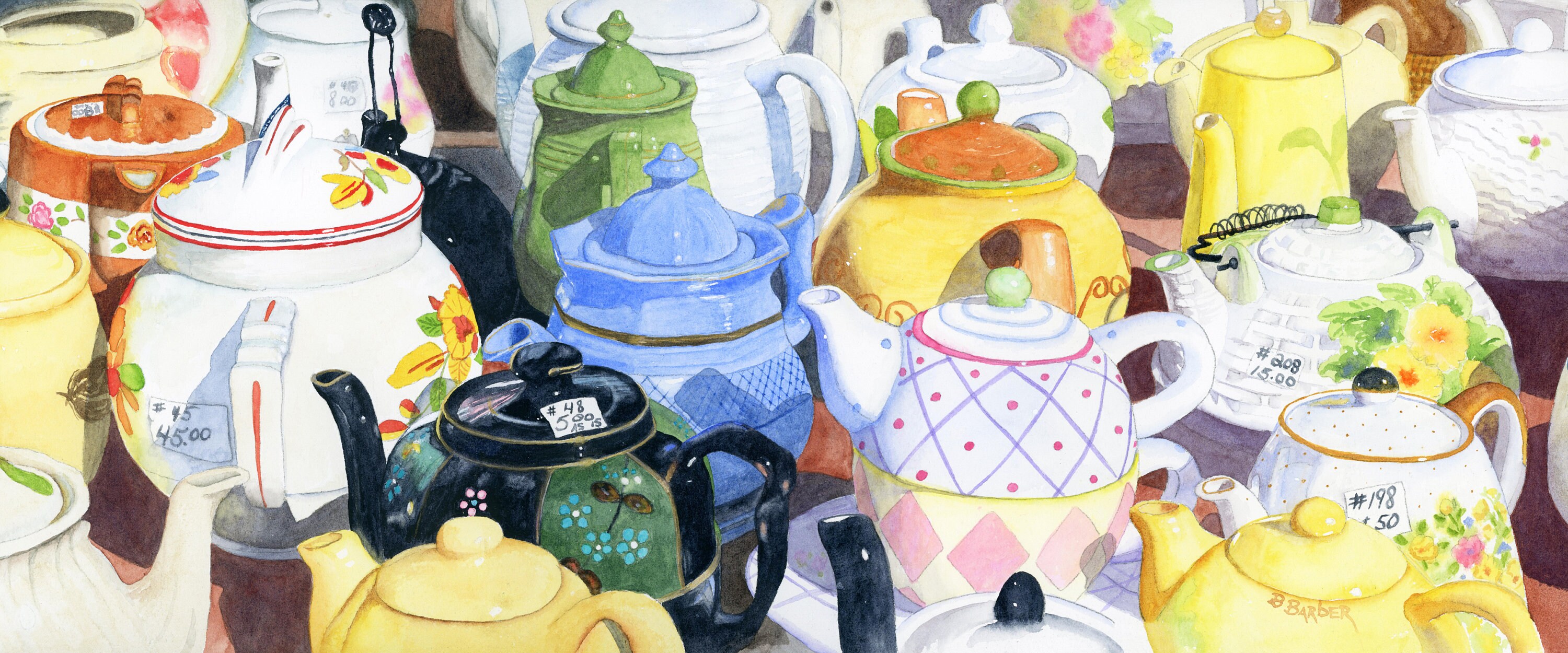 Teapots/ Watercolor Teapots/ Art Print of Teapots/ Gift for Tea Lover