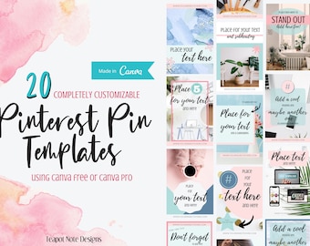 Plantillas personalizables de pines de Pinterest, 20 plantillas únicas de Pinterest, Plantillas femeninas de pines de Pinterest, Plantillas de marca Canva de Pinterest