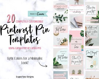 Customizable Pinterest Pin Templates | 20 Unique Pinterest Templates | Minimalist Pinterest Pin Templates | Pinterest Branding in Canva