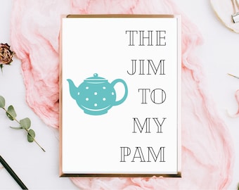 Impresión de Jim y Pam / Programa de TV The Office / Descarga instantánea / Arte imprimible / Tetera de Jim y Pam / Decoración de oficina / Fácil de imprimir