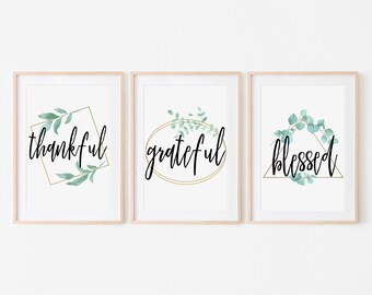 Agradecido, agradecido, bendecido / 3 diseños imprimibles / Impresión de otoño / Impresión de Acción de Gracias / Impresión de hojas de otoño / Impresión inspiradora / Decoración del hogar