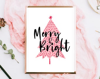 Impresión artística de un árbol de Navidad alegre y brillante (descarga digital)