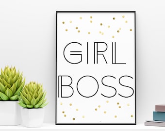 Imprimible de jefa de oficina / Impresión de lunares dorados / Arte dorado / Arte de oficina / Arte imprimible de oficina / Ilustración de jefa / Descarga instantánea