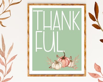 Impresión de agradecimiento / Calabaza rosa / Impresión de otoño / Calabaza imprimible / Imprimible de Acción de Gracias / Hojas de otoño / Imprimir en casa / Decoraciones de otoño
