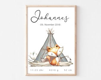 Geburtsposter "Tipi Fuchs" personalisiert