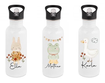 Trinkflasche Jungen, Trinkflasche Kinder personalisiert, Trinkflasche Tiere, Kindergarten, Kinder Trinkflasche Trinkhalm, Kleinkind,Geschenk