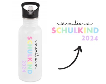 Trinkflasche, Trinkflasche Kinder personalisiert, Geschenk, Schule, Trinkflasche Regenbogen, Einschulung, Geschenkidee, Schulkind