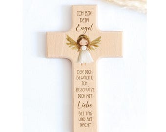 Schutzengel Taufe, Kommunion, Geschenk, Geburt, Erstkommunion, Taufgeschenk, Patenkind, Schutzengel Geschenk, Holzkreuz, Kreuz