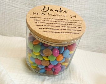 Personalisierbares Vorratsglas mit Holzdeckel, Geschenk Abschied Erzieherin, Lehrerin, Dankeschön, Tagesmutter, Geschenk Sie - Geschenkidee