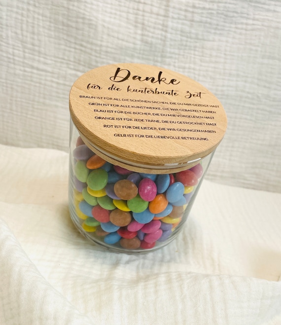 Personalisierbares Vorratsglas mit Holzdeckel, Geschenk Abschied Erzieherin, Lehrerin, Dankeschön, Tagesmutter, Geschenk Sie - Geschenkidee