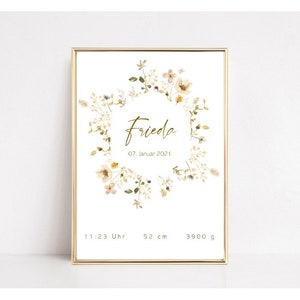 Birth poster "Flower Love" personalized A4 or A3 - Gift Birth - Baptism - Poster Children's Room