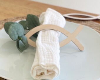 Napkin rings for communion or baptism wood - fish